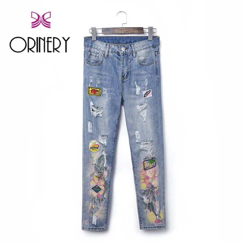 ORINERY Лидер продаж джинсовые Рваные джинсы для Для женщин высокое качество патчи карандаш брюки модного бренда Повседневное синий