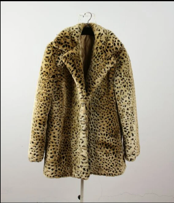 HOT 2016 new fashion sexy women clothing European style leopard fur coat thicken lapel jacket
