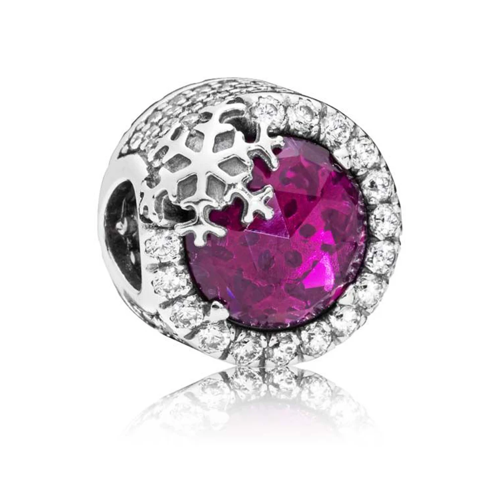 

NEW 100% 925 Sterling Silver Dazzling Snowflake Charm Clear CZ & Cerise Crystal Bead Fit Women Original Bracelet Jewelry Gift