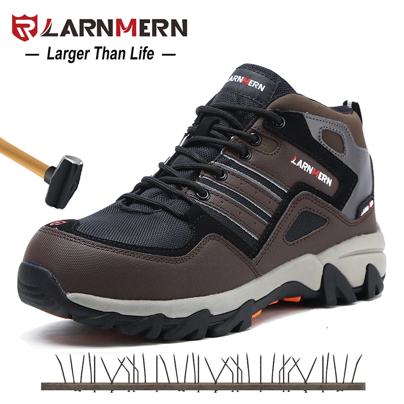 LARNMERN Men Steel Toe Safety Shoes Winter Warm Fur Snow Ankle Boots