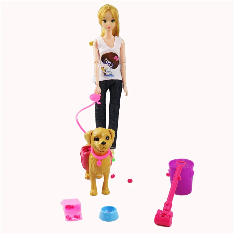 1 Set Barbie Doll Plastic Pet Dogs Feeding Dog Food Bone Bowl Outside Barbie Doll Accessories
