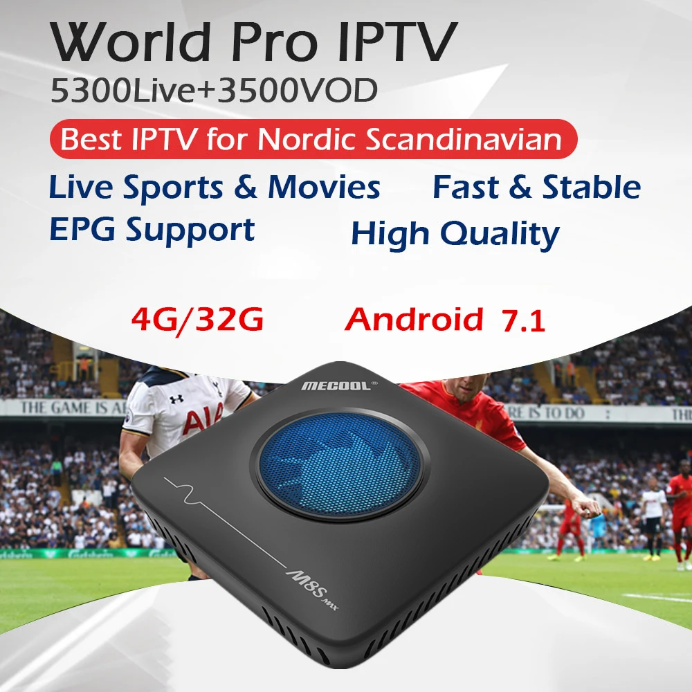 

Best Nordic IPTV Box M8S MAX Android 7.1 TV Box with 5000+ 1 Year IPTV Sweden Norway Denmark Scandinavia football Smart IPTV Box