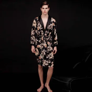 

Chinese Men's Silk Bathrobe Nightwear Yukata Kaftan Sleepwear Robe Gown With Belt L XL XXL 16040905