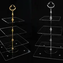 4 уровня Crystal Clear acrylic площадь кекс Tower Stand Свадьба День рождения Дисплей