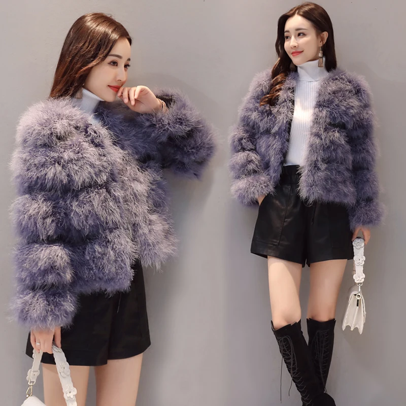 D'hiver Femmes De À Autruche Sexy La Manches Plus Laine Manteau Photo 2018 Veste Longues Festival Plume Taille Fourrure Dinde Court Mode w6agnHY