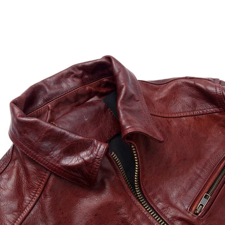 Men Casual Leather Jacket Red Color Plus Size XXXXL Genuine Thick Cowhide Clothing Men's Winter Warm Slim Fit Leather Coat (2)