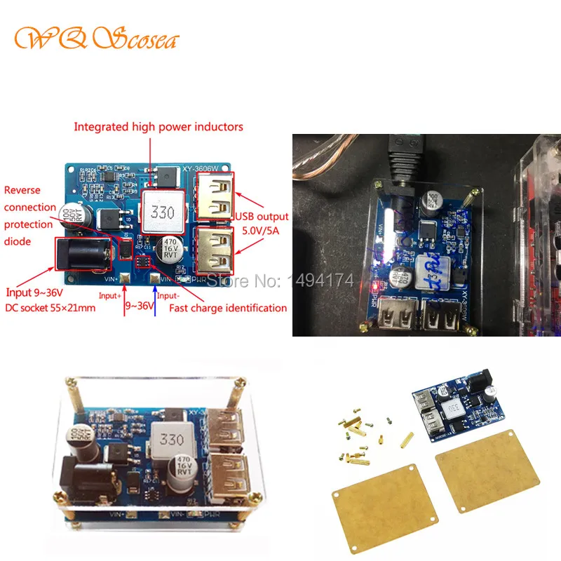WQScosea Q8S354 двойной USB-модуль быстрой зарядки DC-DC 9V-36V понижающий до 5V 5A плата