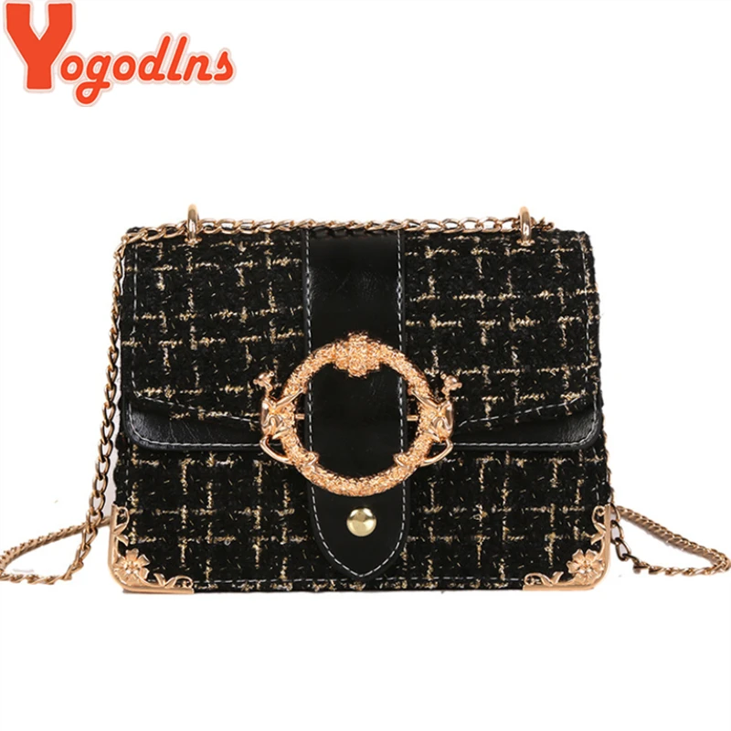 

Yogodlns Lattice Wool Women Crossbody Bag Luxury Handbags Designer Brand Ladies Bags Retro Shoulder Messenger Bags Female Chain