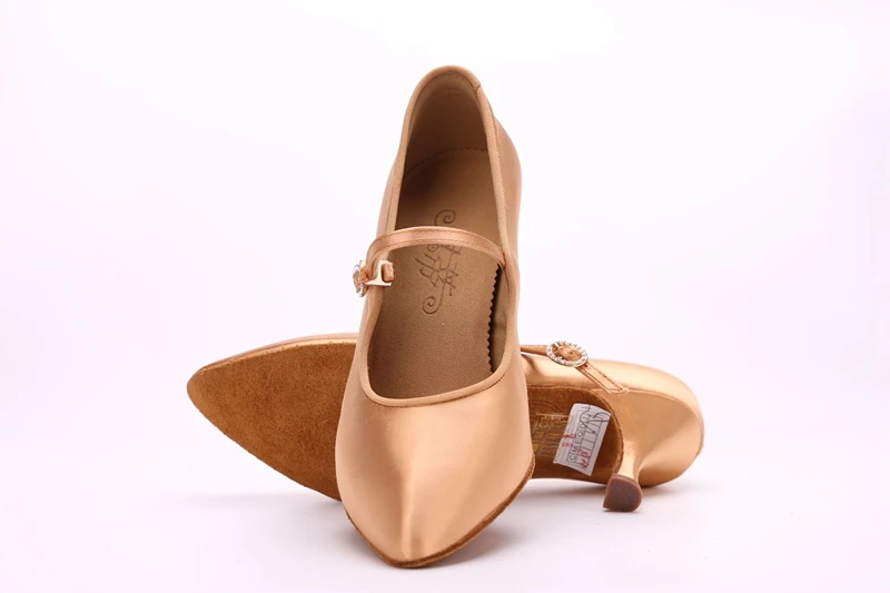 Женская обувь для бальных танцев; стразы; BD 137; MOON Tan; атласная обувь на высоком каблуке; женские стандартные танцевальные туфли; нескользящая подошва; танцевальные туфли