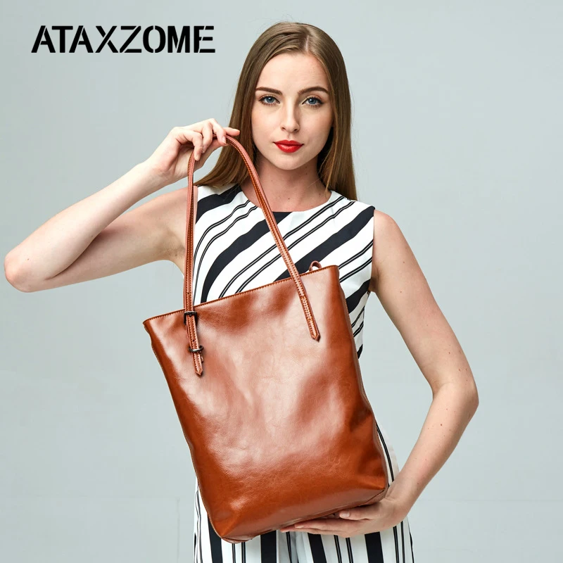 

ATAXZOME Fashion Genuine Leather bag women Big Capacity Luxury Female Totes 2019 Office Ladies Handbag Shoulder Cowhide Bags gg