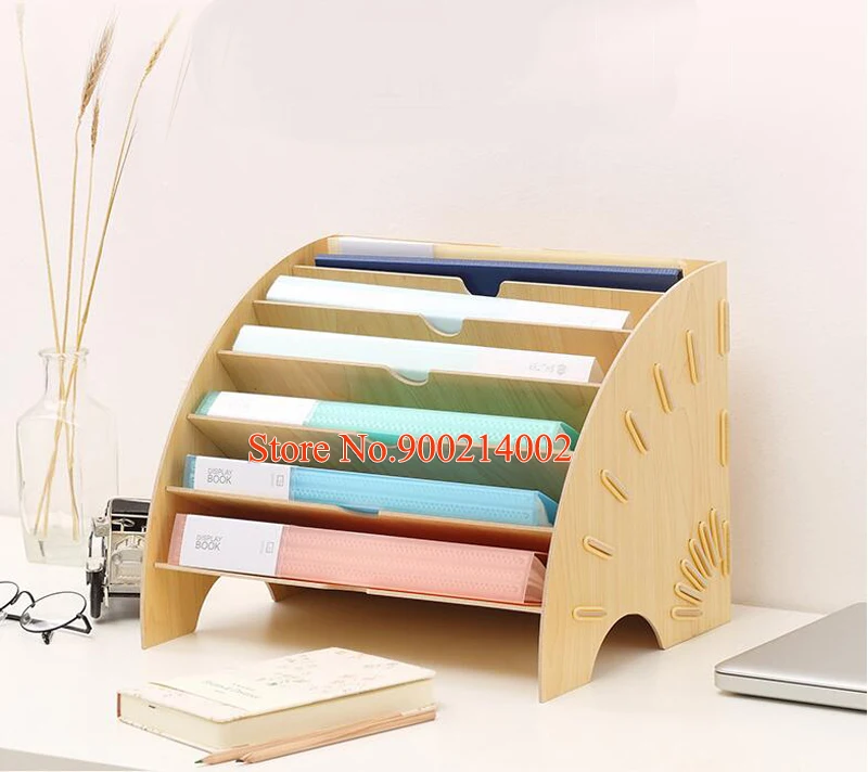 

Multi-layer Fan Shape Wooden Desktop Storage Rack Bookshelf Office Storage Document Display Shelf File Holders organizer