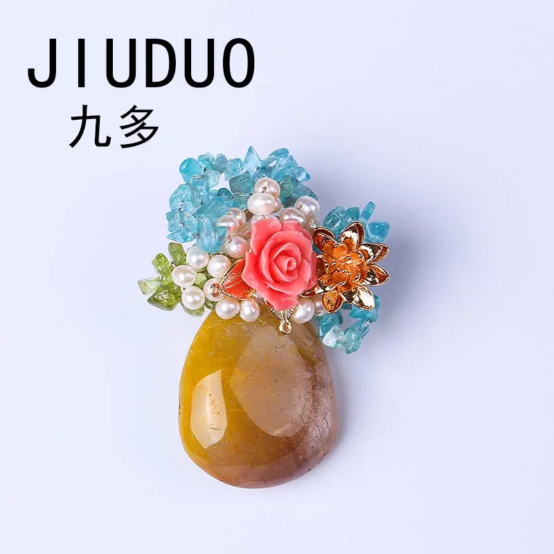 

Unique Design Black Metal Brooches For Women Colorful Natural Stone Bouquet Brooch Safety Pins Vintage Jewelry Fashion Natural