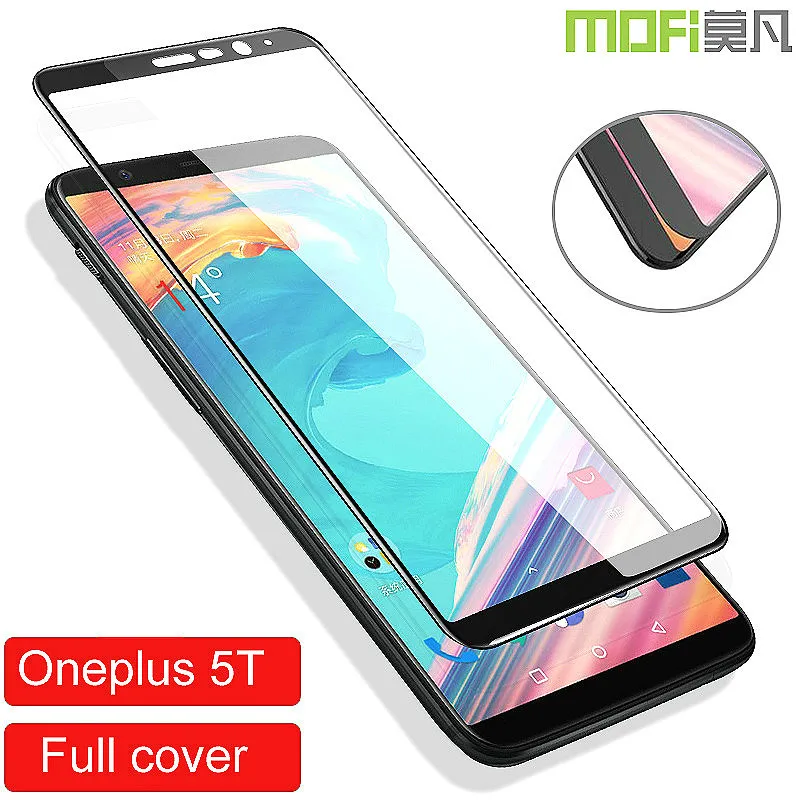 oneplus 5t glass full cover Mofi 6 inch one plus 5t screen protector black white front film oneplus 5t glass