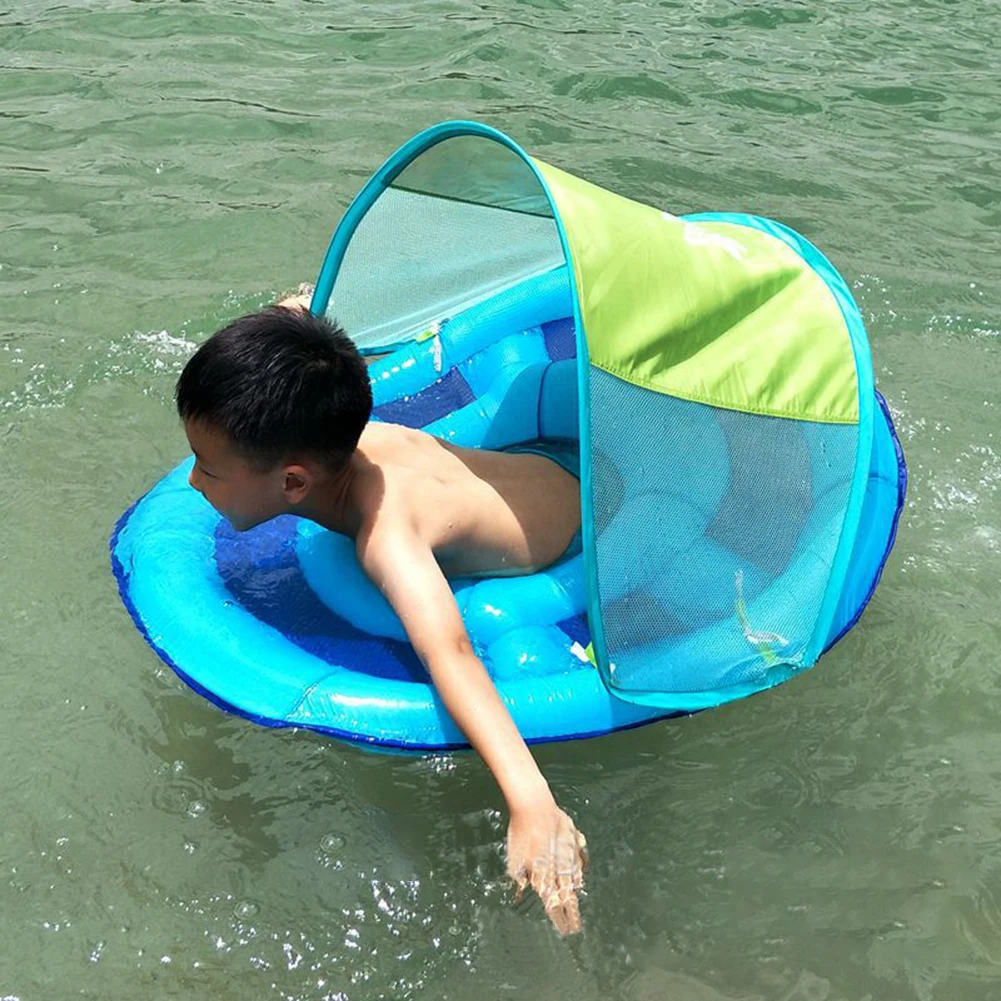 Новое Детское Надувное сиденье для плавания с тентом, Детская сеть для плавания с нижним карманом, игрушки для игр на открытом воздухе