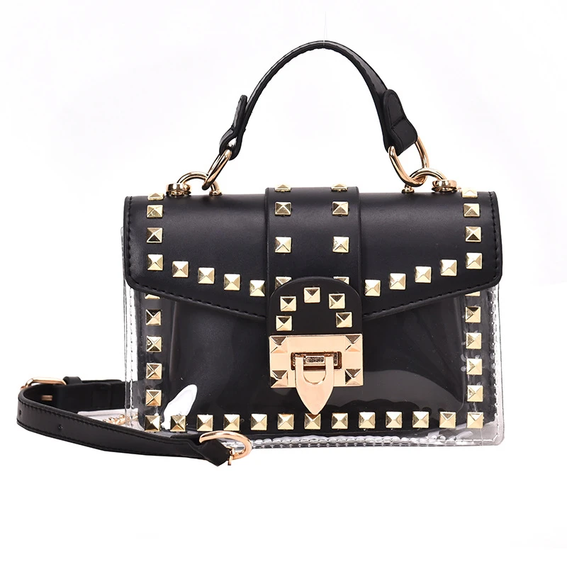 

SGARR High Quality PU Leather Handbags Women Flap Bag New Fashion Rivet Female Shoulder Bag Designer Transparent Crossbody Bags