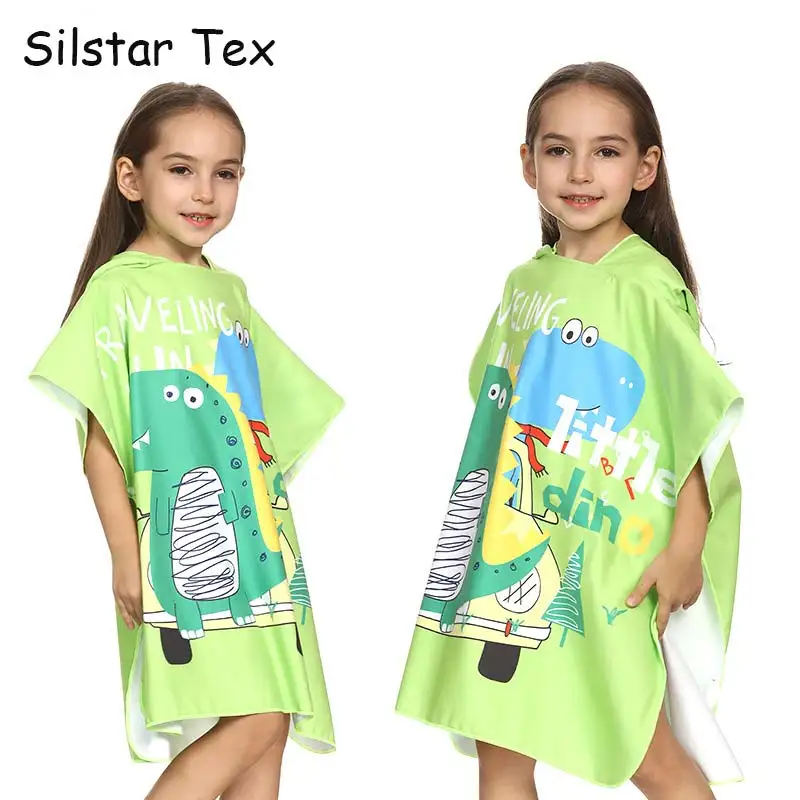 Silstar Tex Dinosaur Printed Hooded Cloak Towel Children's Dressing Bathrobes For Summer Outdoor Travel Shower | Дом и сад
