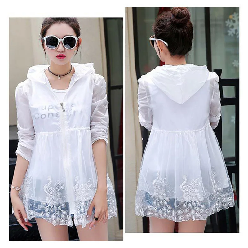 

Newly Women Casual Sun UV Protection Clothes with Embroidered Lace for Summer m99