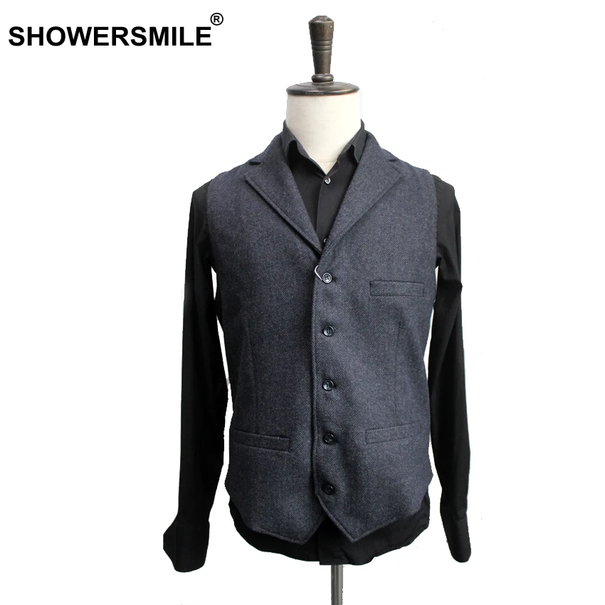 Buy SHOWERSMILE Navy Blue Suit Vest Mens Autumn Winter Thick Tweeds Waistcoat