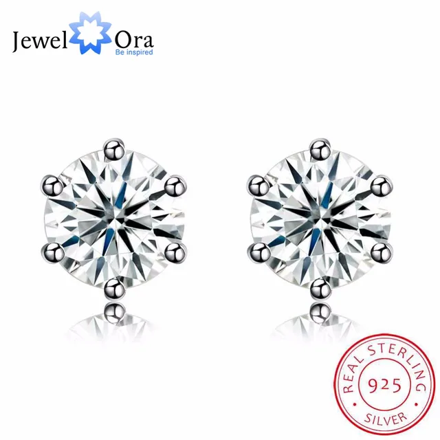 Solid 925 Sterling Silver Stud Earring Six Claws 7mm Round Cubic Solid 925 Sterling Silver Stud Earring Six Claws 7mm Round Cubic Zirconia Wedding Earrings For Women