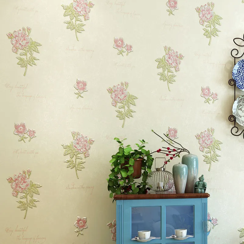 

European pastoral style stereo 3D pattern non-woven wallpaper bedroom living room home decoration non-woven papel parede 3D
