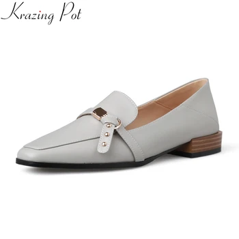 

Krazing Pot superstar genuine leather low heels women pumps rivet butterfly-knot square toe casual solid runway spring shoes L33