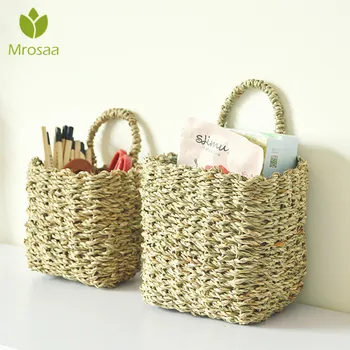 

Mrosaa Desktop SundryCollecting Bucket Can Hang Flower Basket By Hand Weaving The Box Simple Atmosphere Eaweed Wind