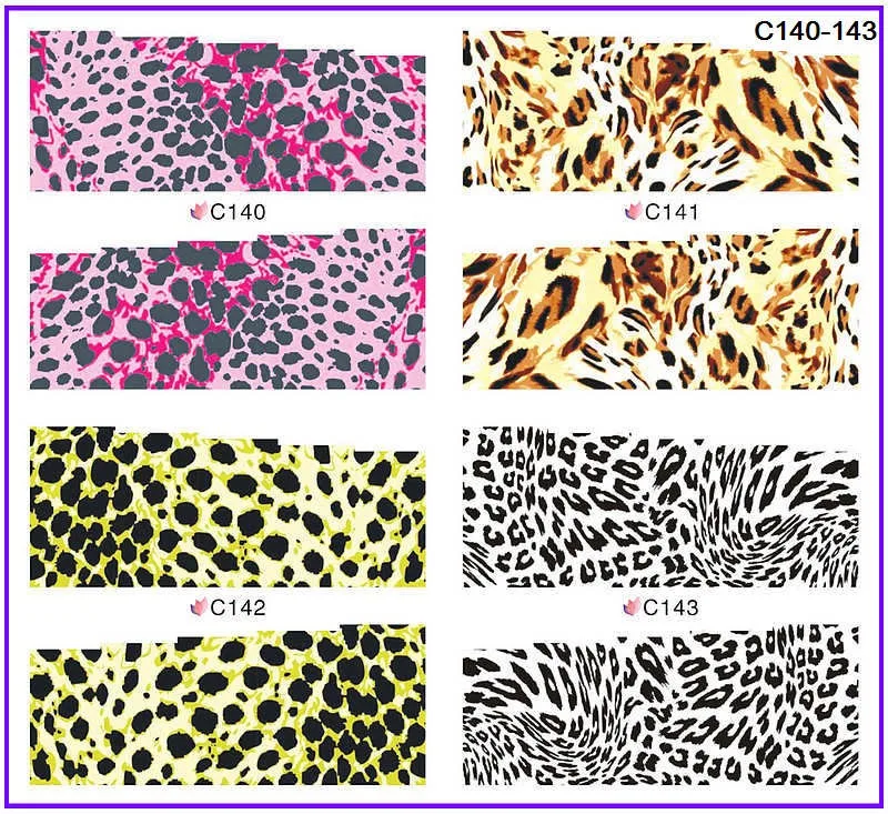 4 пакеты/серия полное покрытие абстрактный тигра, леопарда пантера кожи ногтей татуировки стикер воды наклейка ногтей C140-143