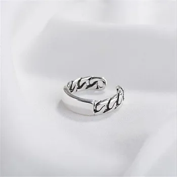 

LULU-PIG 925 silver ring European and American vintage Thai silver rectangular plane geometric chain twist ring R0097