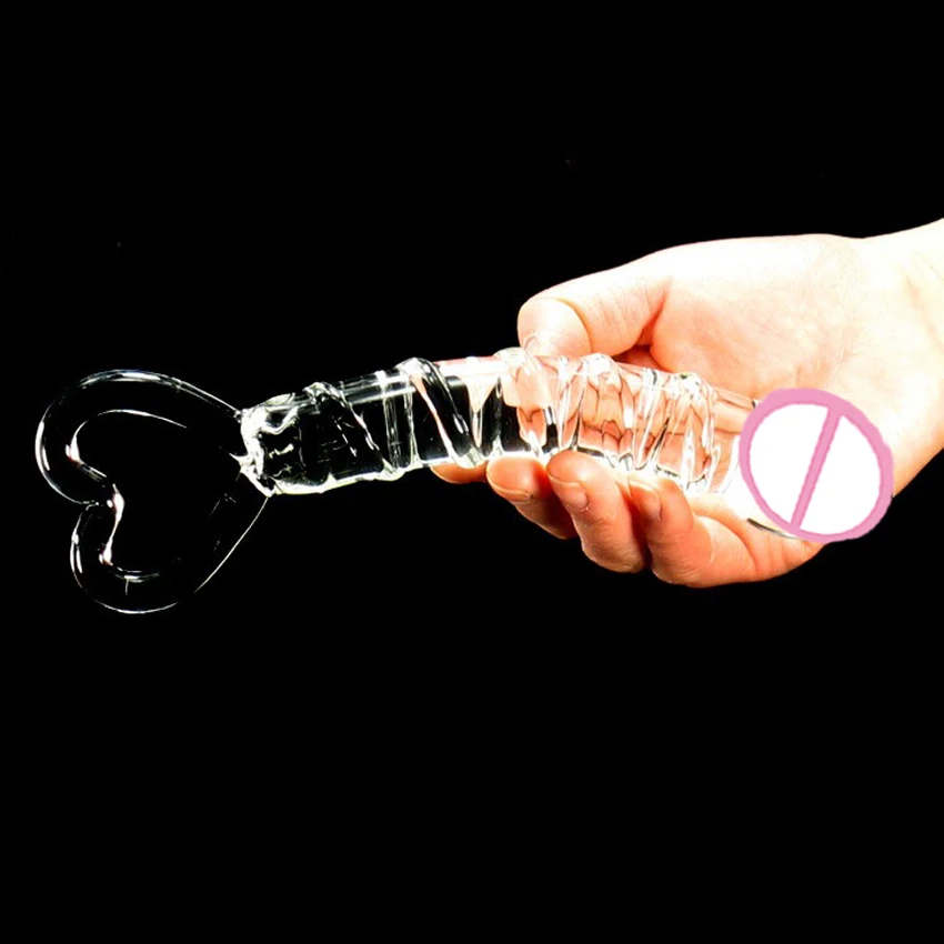 Clear Crystal Glass Dildo Heart Shape Handheld Spiral Penis Femal Masturbation Vaginal Massager Anal Toys Sex Toys For Couples