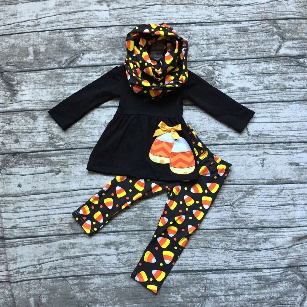 

girls Winter outfits 3 pieces with scarf sets Halloween clothing children Candy corn outfits baby girls winter clothing