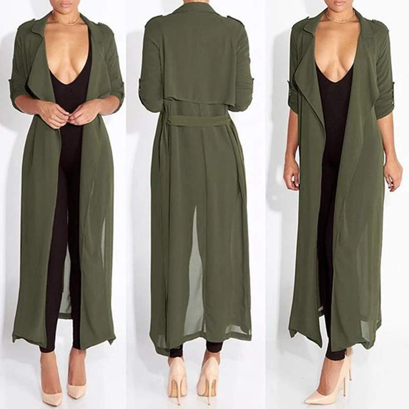 Vente Femmes d été de Mousseline de Soie Cardigan À Manches Longues Sexy Voir à Travers Dames Revers Longue Veste Blouse Chemise Plage Cover Up Femme survêtement