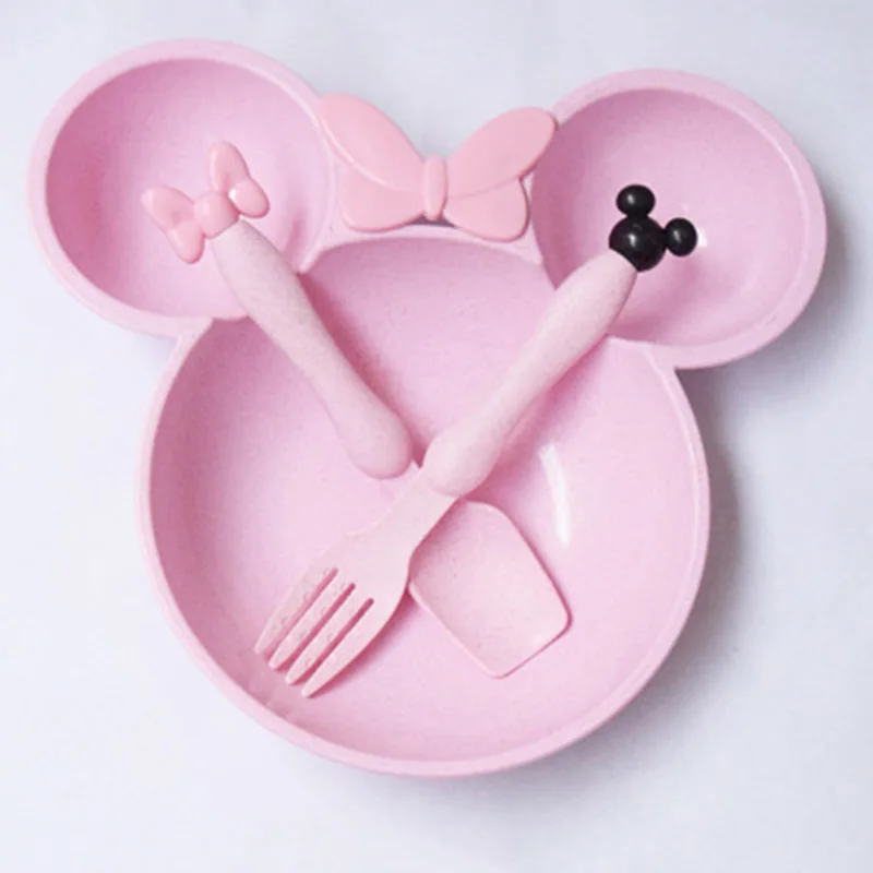 Набор детского питания, посуда, пищевая, из пшеничной соломы, посуда, твердая, Детская тарелка, миска, Детская Экологичная столовая утварь для кормления MBG0343 - Цвет: Pink-BSF
