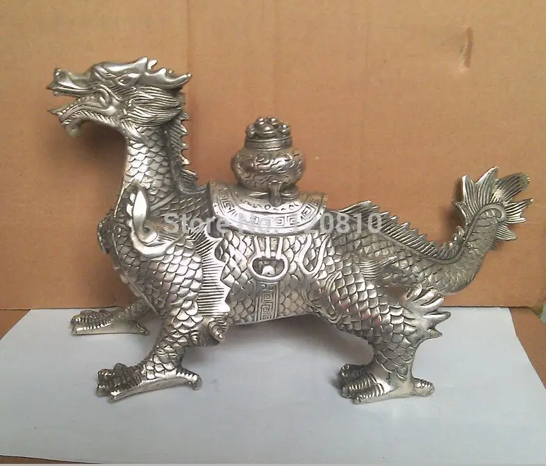 

Free Shipping zhmeru0028@++Huge Chinese Tibetan Silver luck Dragon Statue