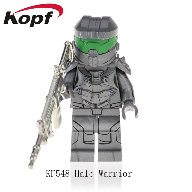 KF542 Одиночная строительные блоки Halo Spartan Solider с реальным металлическим оружием кирпичи Экшн фигурки Обучающие Подарочные игрушки для детей - Цвет: KF548 Without Box