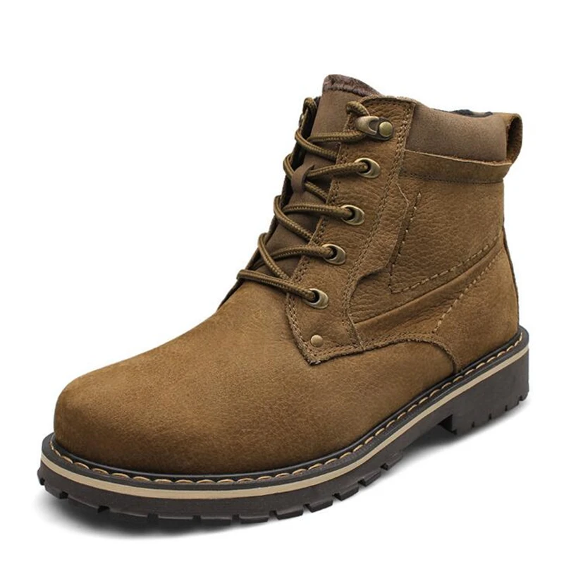 

Cow Suede Leather Men Snow Ankle Boots Winter Warm Martin Boots Plush Tooling Boots For Man Outdoor Waterproof Shoes Size 37-50