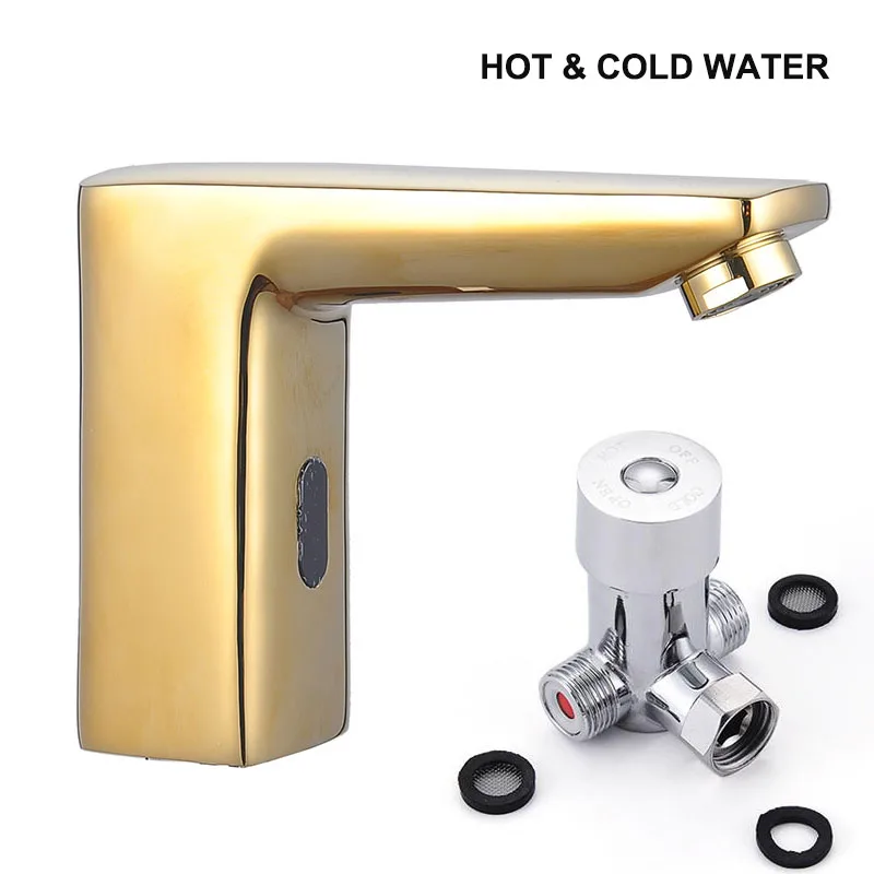 Сенсорный экономия воды хром& Золотой автоматический датчик кран смеситель горячей и холодной воды инфракрасный датчик кран для ванной комнаты - Цвет: Hot cold water