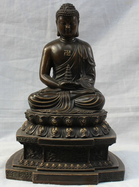 

JP S0524 11" Chinese Tibetan Buddhism Pure Bronze Seat Shakyamuni Amitabha Buddha Statue Discount 35%