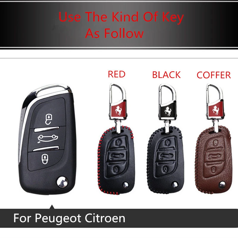 New Embossing Logo Car Remote Control Key Leather Key Bag Holder For Peugeot 306 407 408 Keychain For Citroen C2 C4 Hand Sew Key Case For Car Aliexpress