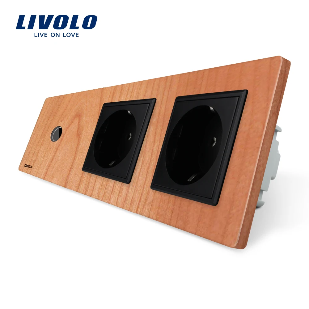 

Livolo New Power Socket, EU Standard, Cherry Wood Outlet Panel, 2Gang Wall Sockets with Touch Switch,C701-21/C7C2EU-21