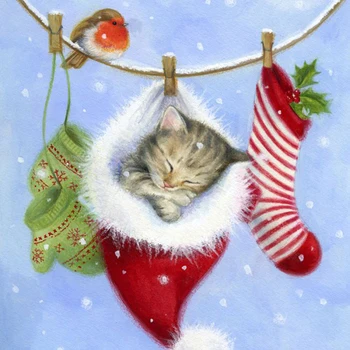 

5d DIY Diamond Painting Christmas cute cat Sticker Drill Diamond Embroidery Round Diamond Mosaic Home Wedding decoration