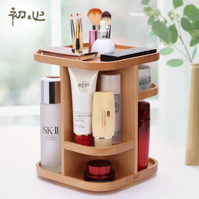 Cosmetic Wooden Rotating Storage Box Dresser Desktop Finishing Rack Cosmetic Wooden Rotating Storage Box Dresser Desktop Finishing Rack Wool Dermo Protector Cabinet Art Wood