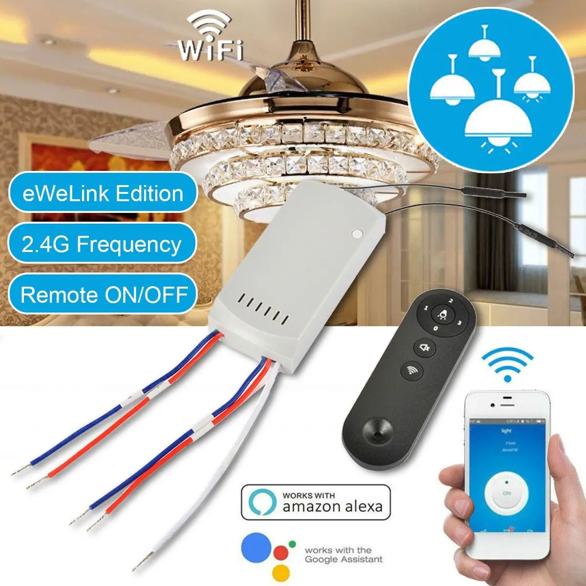 

Ceiling Fan Controller WiFi Smart Ceiling Fan eWeLink APP Remote Control ON /OFF Control Fan Switch for Sonoff IFan02