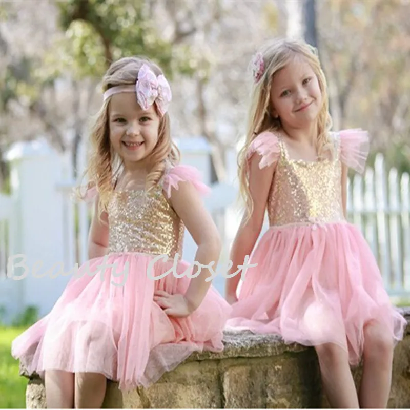Adorable Children Girl Sequin Tulle Dress,Shabby Chic Kids Birthday Glitter Dress,Toddler Tutu