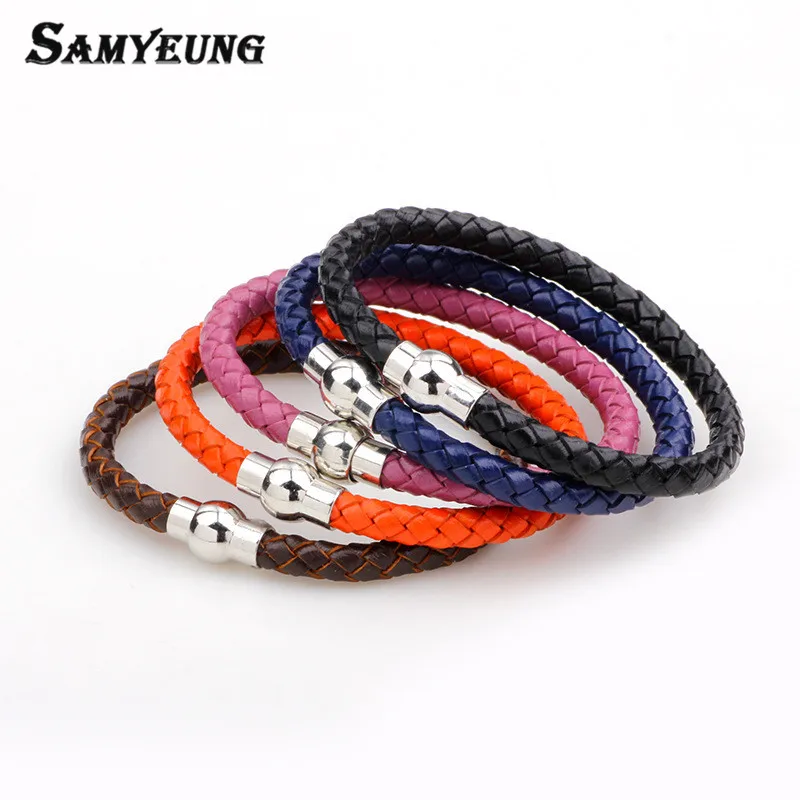 

Samyeung Bileklik Charm Handmade Wrap Bracelets Men Leather Braclet Male Braslet Stainless Steel Jewelry Pulseira Masculina 20CM