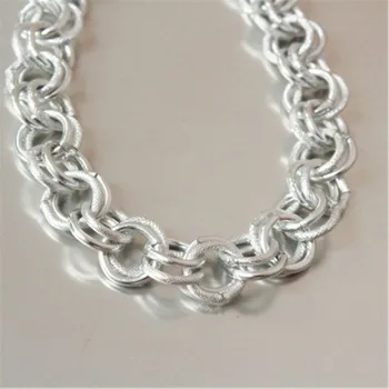 

70cm Silver Circle Paved Chain, Aluminum Chain, Silver Knitted Open Link Chain, per Link Size 17mm Jewelry Findings LU7