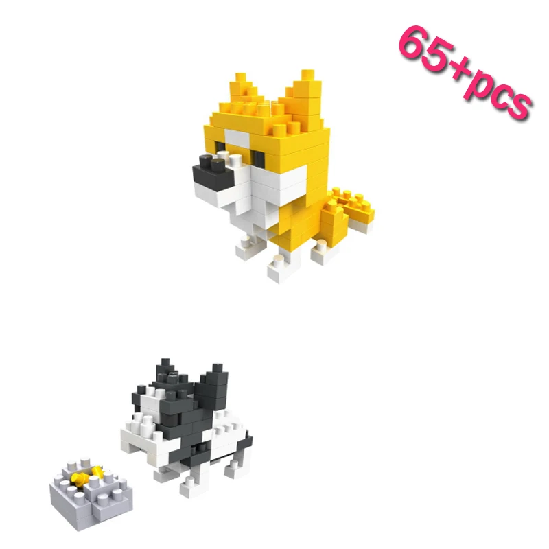 

New Cute Micro Blocks Small size Animal Bulldog Shiba Dogs Model Building blocks Action Figures Educational Toy Kids Gifts