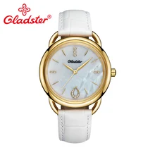 Gladster Luxury Brand Japan TMI 2035 Shell Female Watch Waterproof Leather Ladies Clock Sapphire Crystal Women