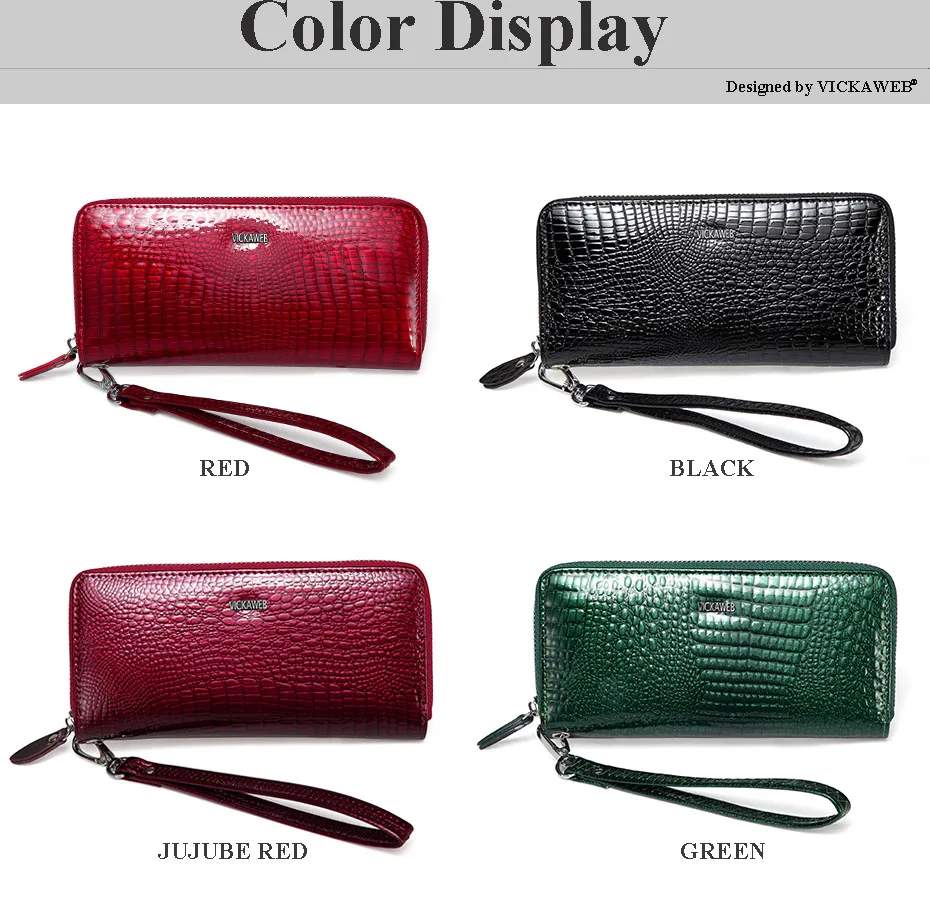 VICKAWEB Wristlet Wallet Purse Genuine Leather Wallet Female Long Zipper Women Wallets Card Holder Clutch Ladies Wallets AE38-003