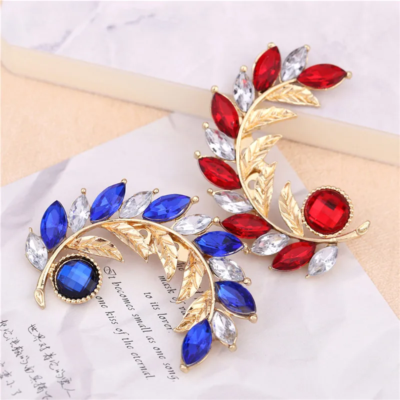 5.7cm Gold large brooches wedding jewelry leaf design big Red/Blue