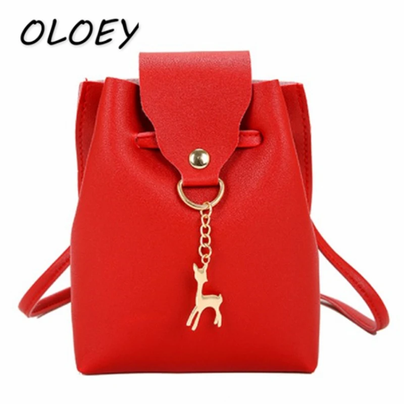 

Women Bucket Shoulder Bag For Female PU Leather Bag Cute Deer Crossbody Pack Casual Mini Drawstring Coin Purse#